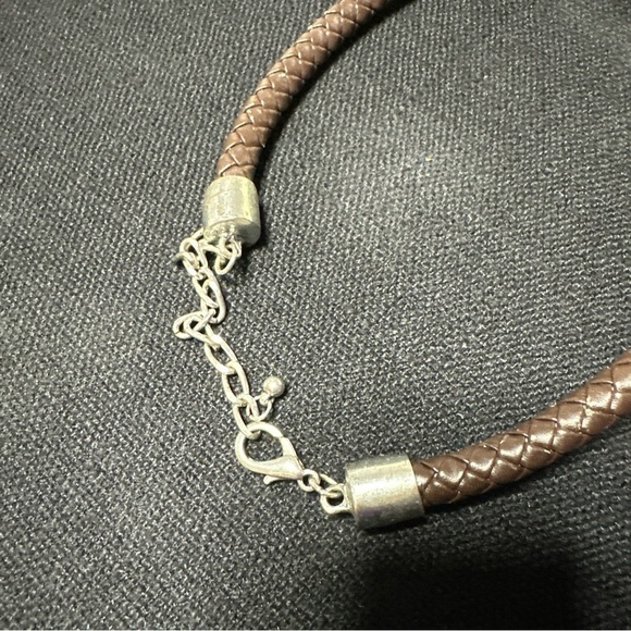 Artisan Necklace Brutalist Statement Brown Wood Ring Silver Tone Braided 3405 W - Picture 13 of 15